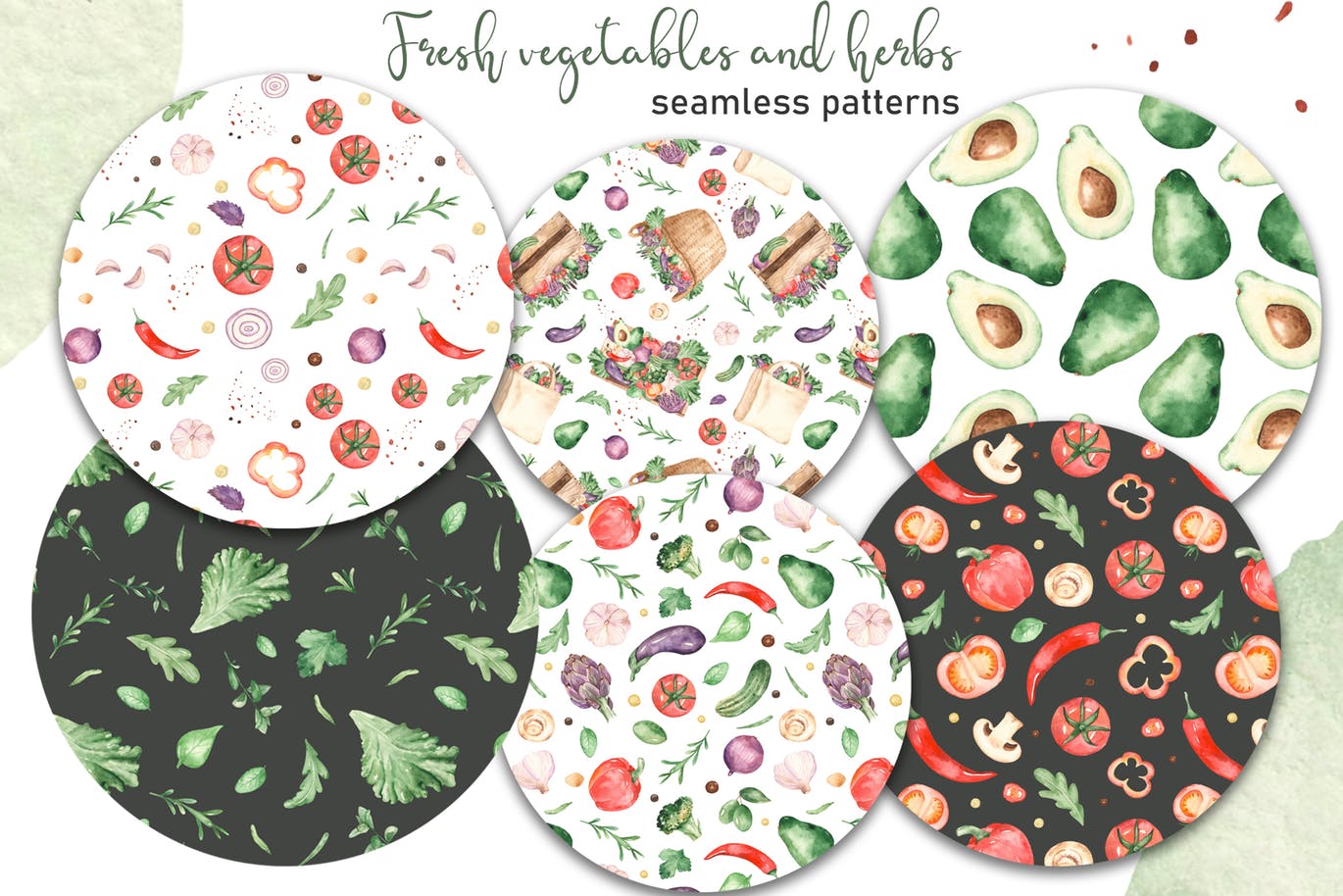 水彩手绘蔬菜＆草药剪贴画素材包 Watercolor vegetables and herbs Collection clipart插图(6)