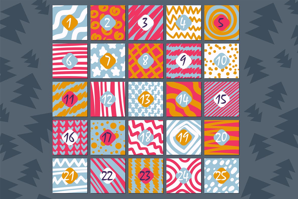 手绘纹理背景时尚日历设计模板 Stylish Advent Calendar Template插图(3)