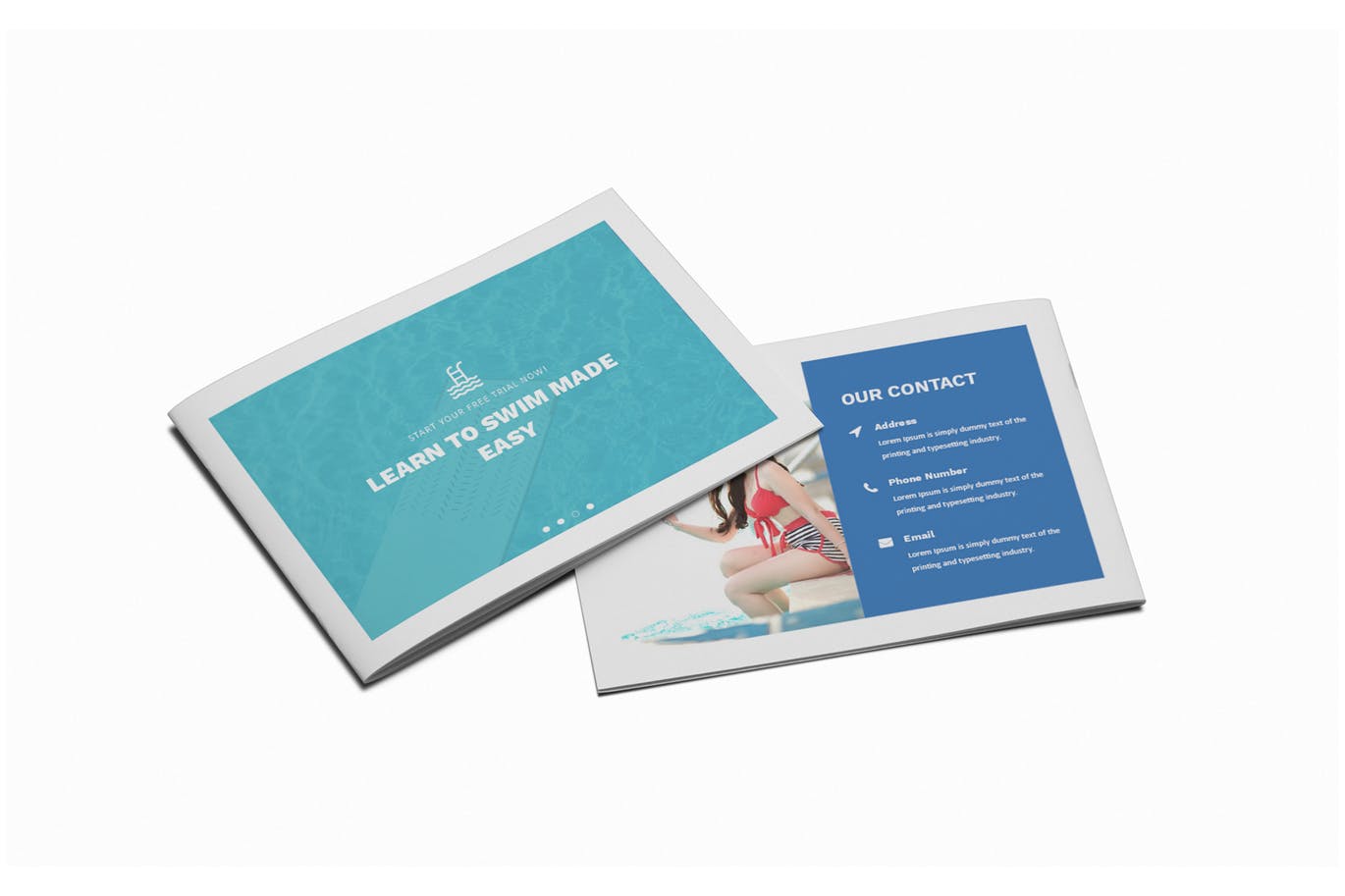 游泳培训招生简章/宣传册设计模板 Swimming A5 Brochure Template插图