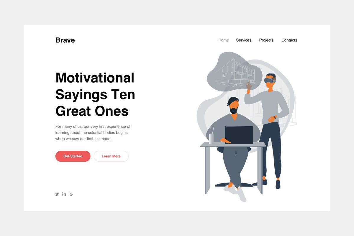 VR虚拟现实概念插画网站着陆页模板 Аrchitects Landing Page Illustration插图