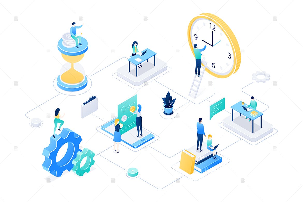 时间管理主题彩色等距素材库精选概念插画素材 Time management – colorful isometric illustration插图(1)