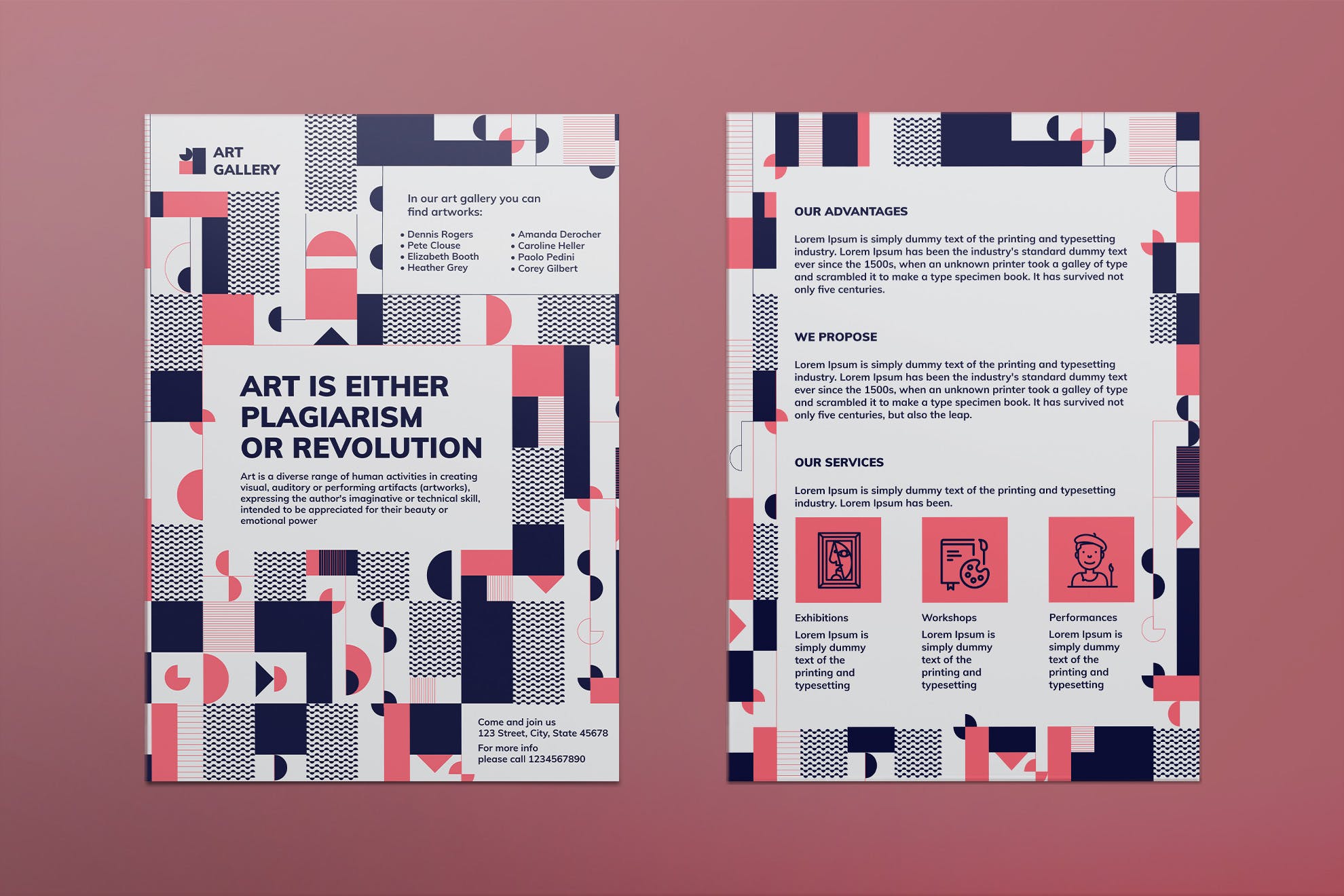 抽象创意艺术设计风格海报设计模板 Art Gallery Flyer插图(1)