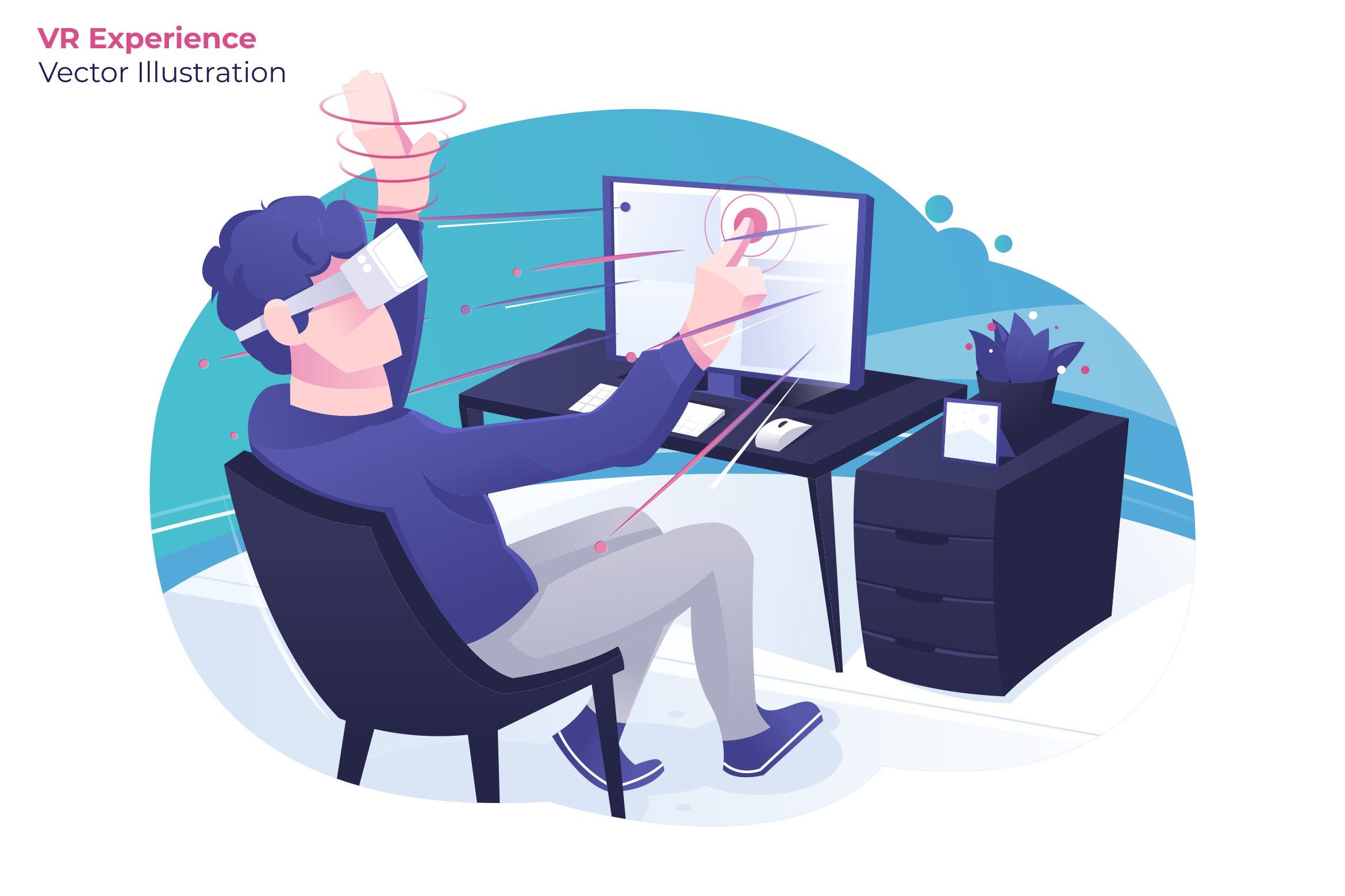 VR虚拟现实体验场景概念插画素材 VR Experience – Vector Illustration插图