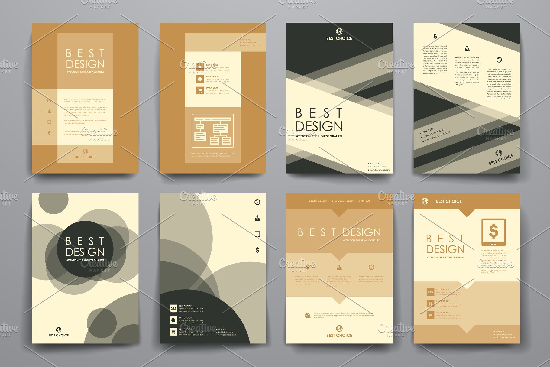 暗色调几何图形背景小册子模板 Set of Beautiful Brochures插图