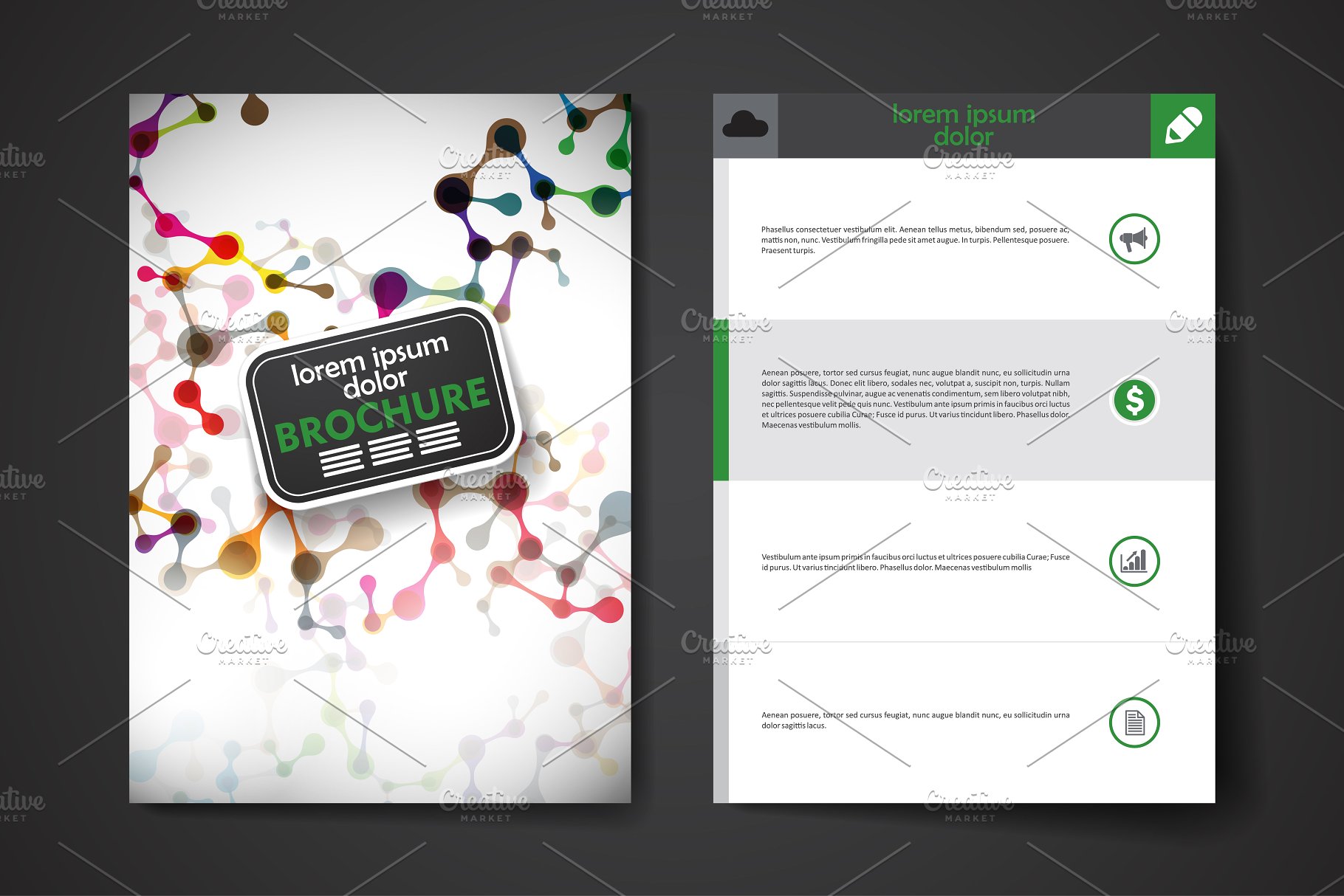 分子结构抽象图形小册子模板合集 Set of brochures in molecule style插图(4)