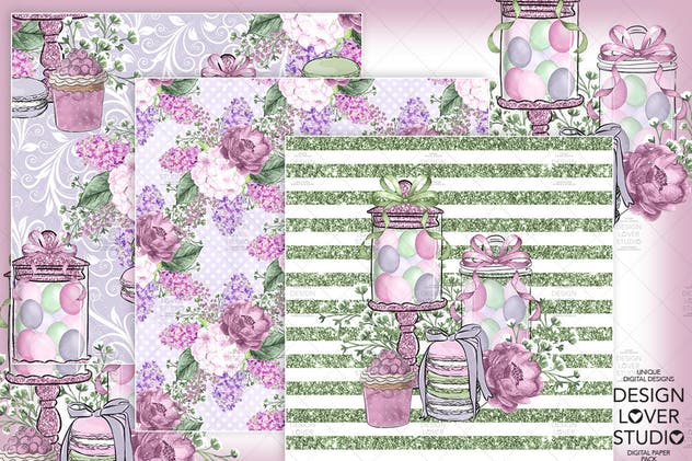 快乐复活节紫色水彩花卉剪贴画素材 Happy Easter digital paper pack插图(2)