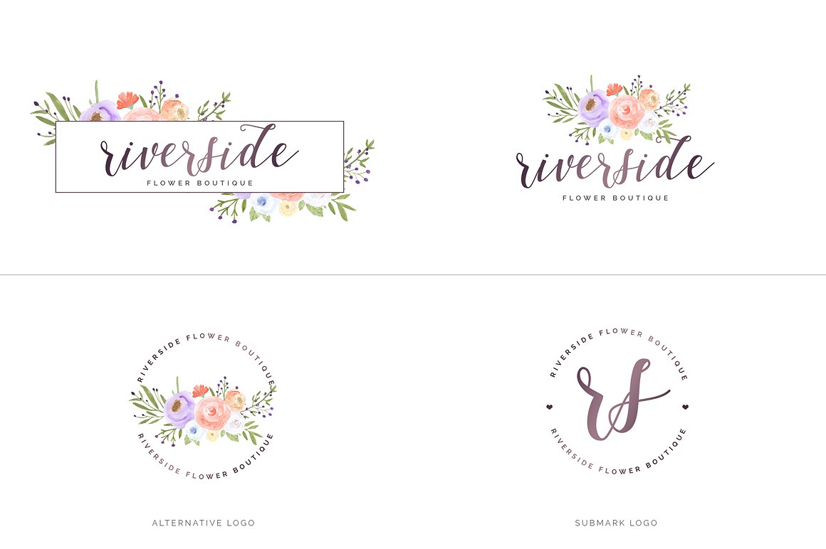 超级水彩风 Logo 设计素材包 Watercolor Premade Branding Logo Kit [模板、纹理&元素]插图(19)