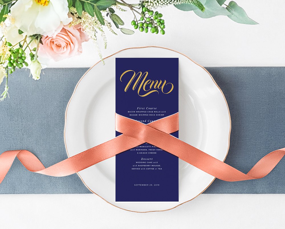 现代风格金蓝配色婚礼邀请函模板集 Modern gold blue calligraphy invites插图(5)