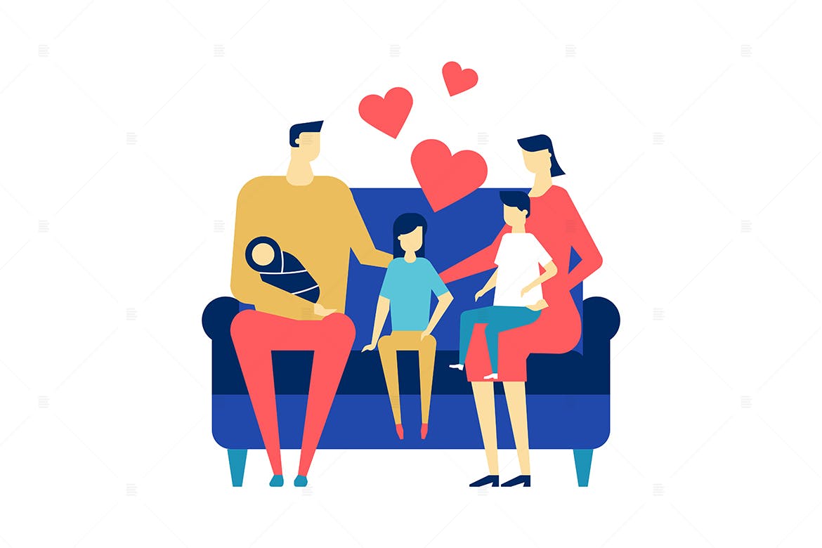 幸福家庭主题扁平设计风格矢量插画 Happy family – flat design style illustration插图