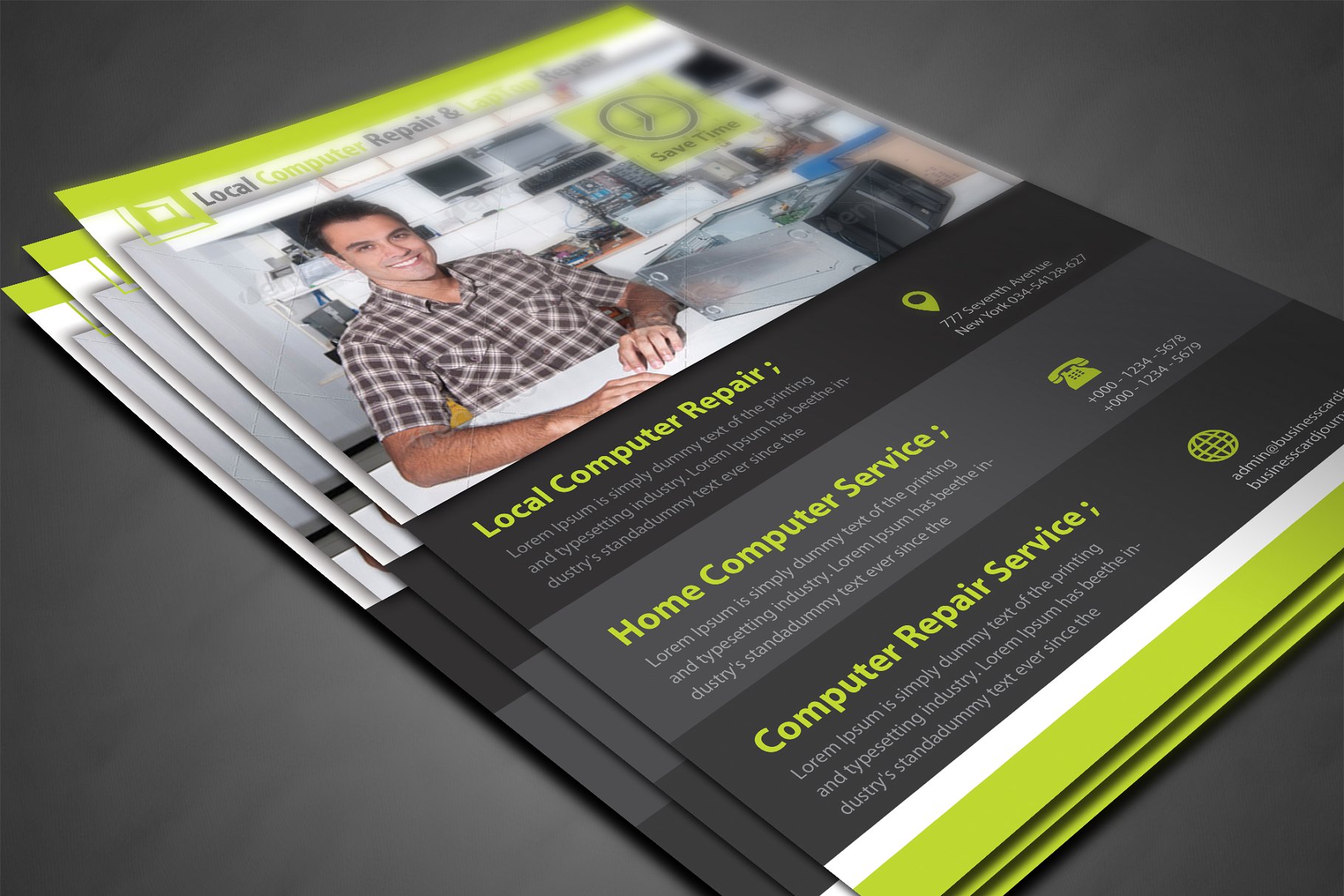 经典电脑维修传单模板 Computer Repair Flyer Template插图(2)