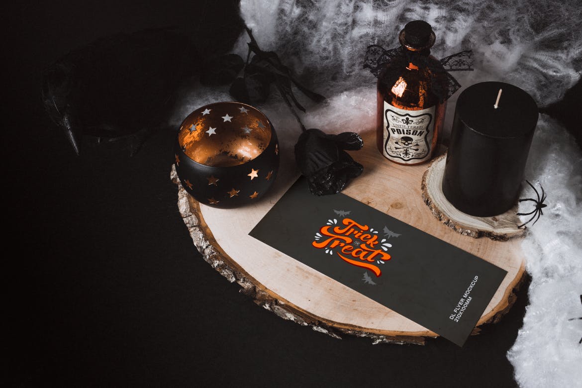 明信片和传单黑暗场景预览样机模板 Postcard & Flyer Dark Mockup Scene插图(1)