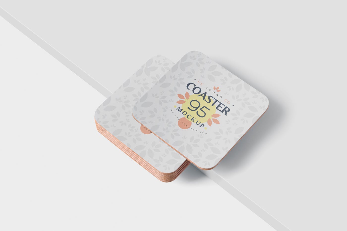圆角方形杯垫图案设计素材库精选模板 Square Coaster Mock-Up with Round Corner插图(4)