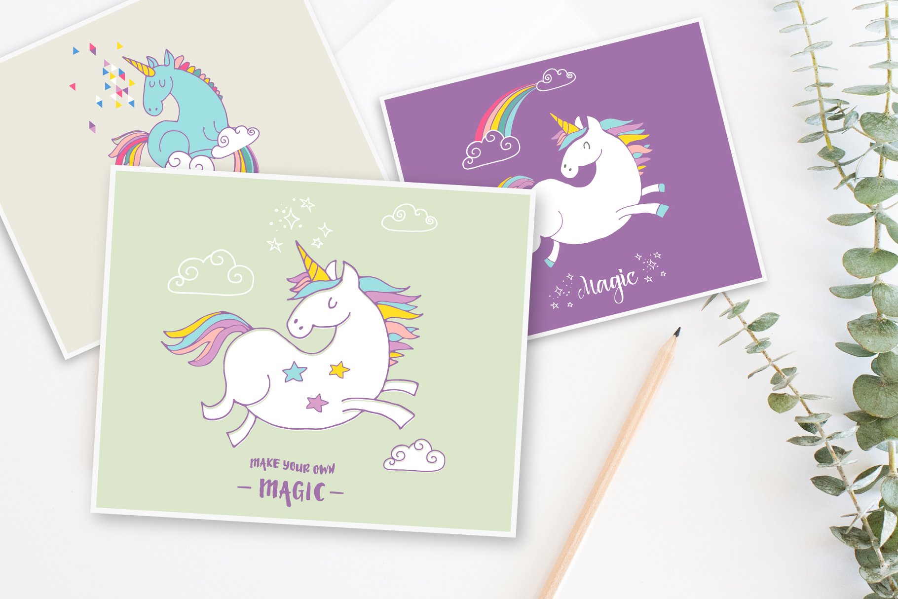 手绘魔法独角兽插图元素 Magic Unicorns collection插图(3)