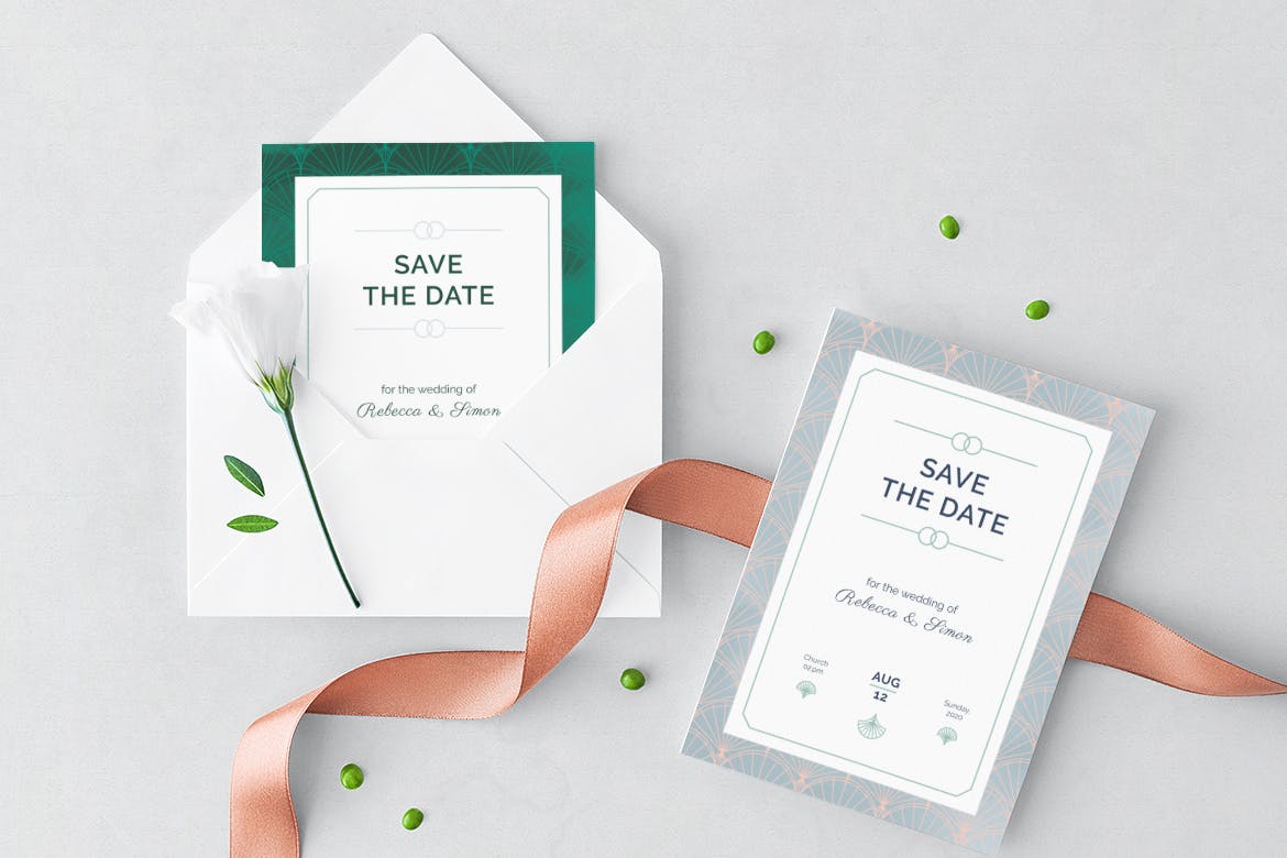 淡雅风格装饰边框婚礼邀请设计素材包 Wedding Invitation插图(9)