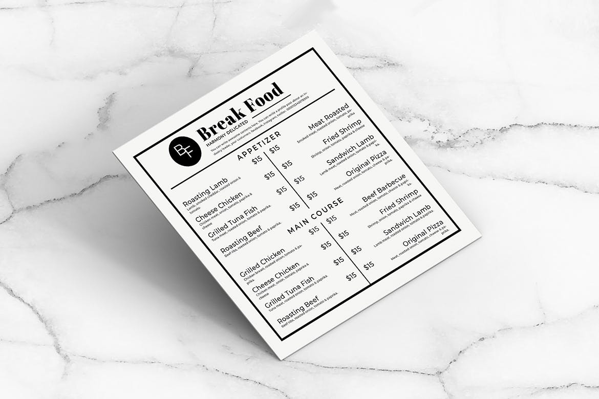 简约风西式餐厅素材库精选菜单模板v05 Square Food Menu. 05插图(1)