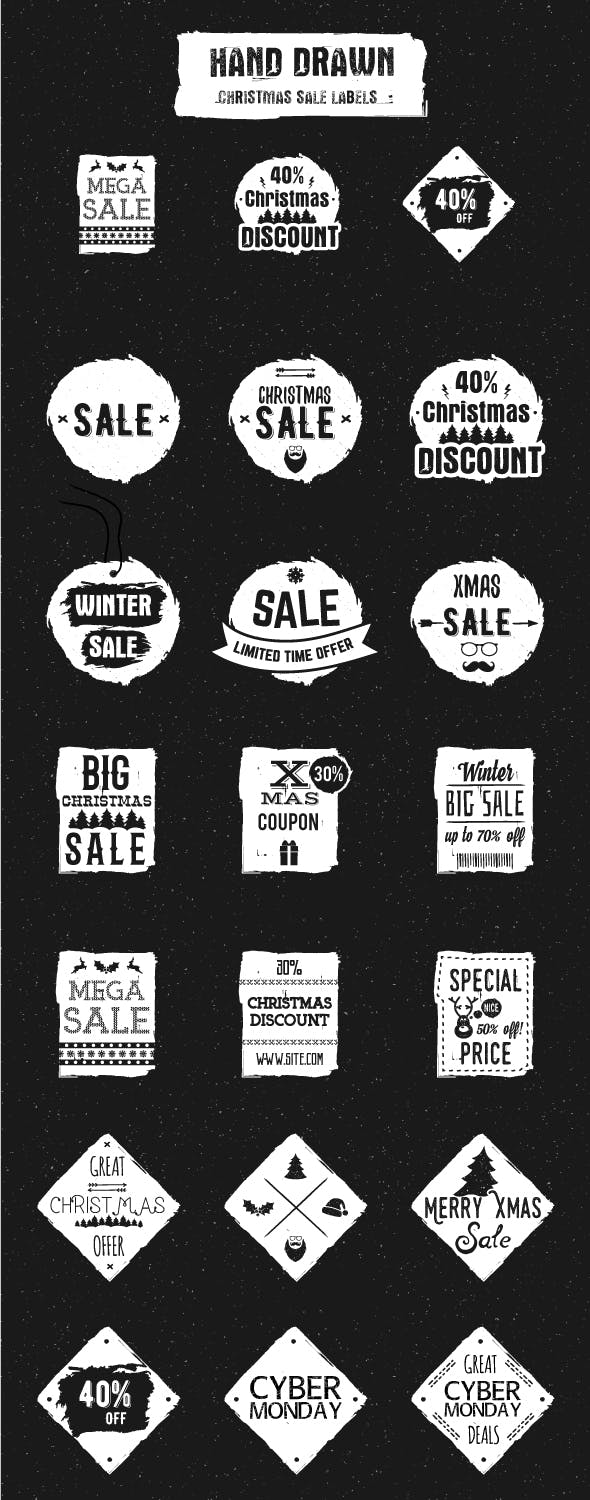手绘设计风格圣诞节促销标签/Logo设计模板 Hand Drawn Christmas Sale Labels / Logos插图(1)