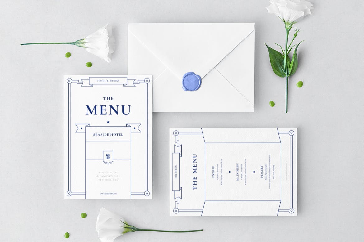 蓝色简约线条艺术风格婚礼邀请函设计套装 Wedding Invitation Suite插图(12)