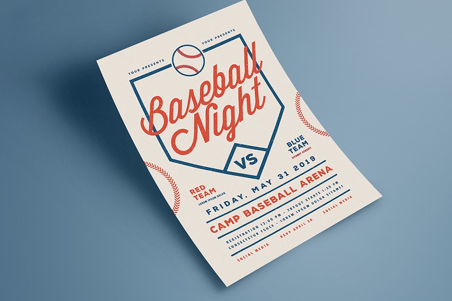 篮球之夜体育活动宣传海报设计模板 Baseball Night Flyer插图(1)