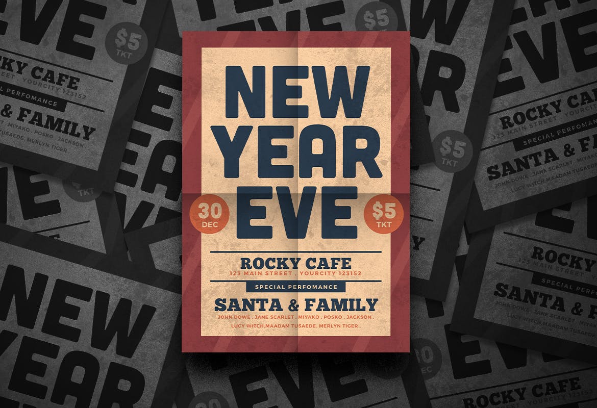 咖啡店新年主题活动海报传单素材库精选PSD模板 New Year Flyer插图(1)