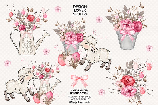 快乐复活节羔羊水彩剪贴画设计素材 Happy Easter lamb design插图(1)