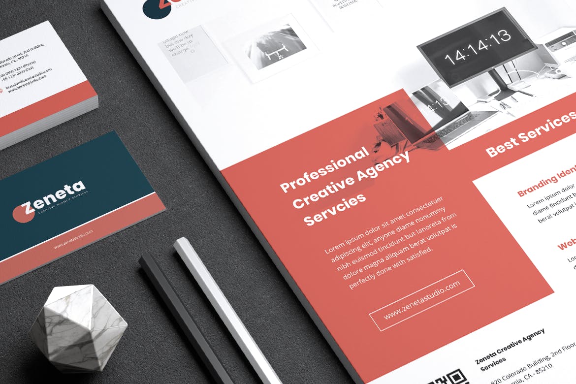 创意代理公司宣传单&企业名片设计模板 ZENETA Creative Agency Flyer & Business Card插图(5)