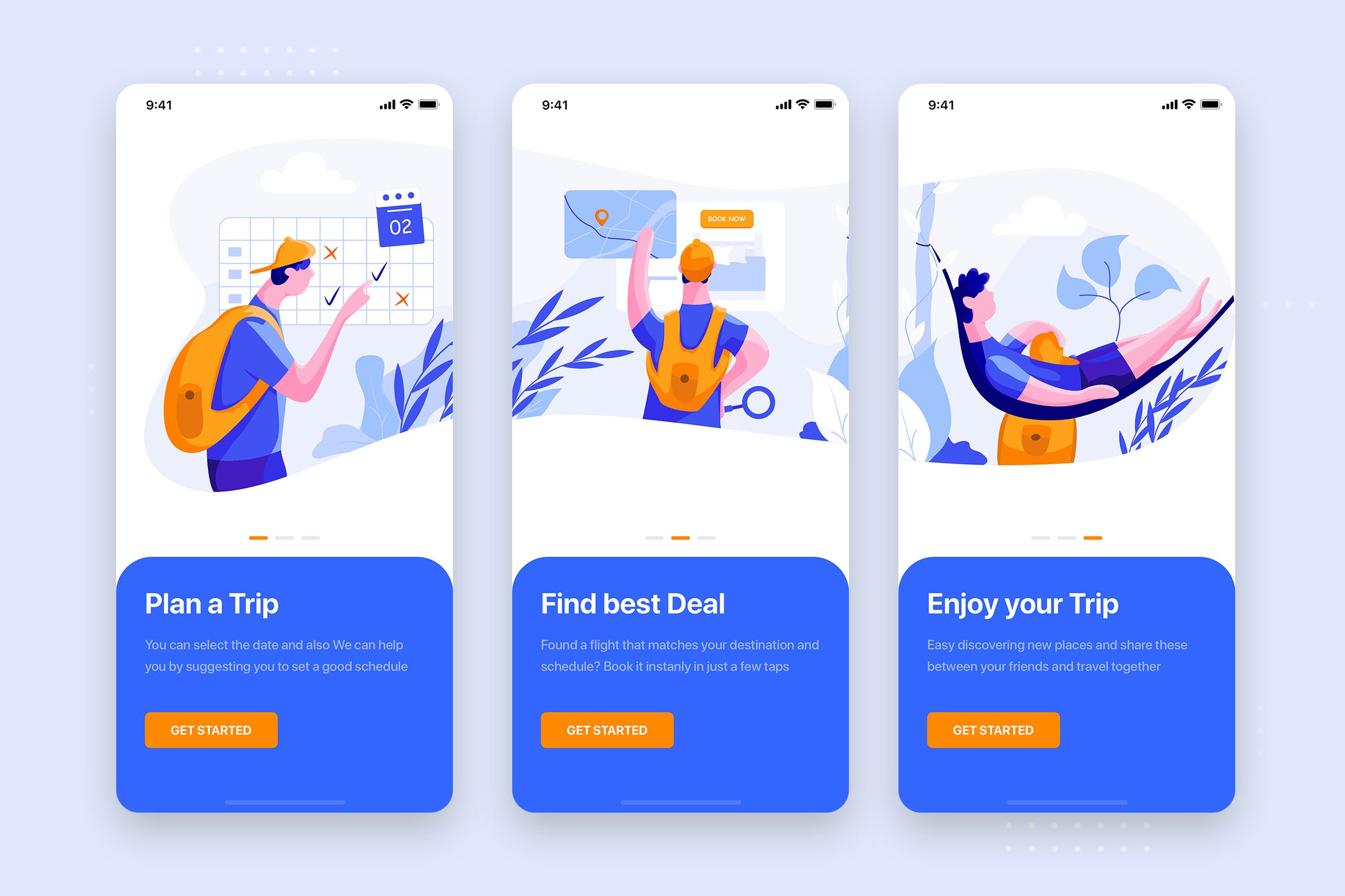 旅游主题APP概念插画引导页设计模板 On boarding for Travel Mobile App插图