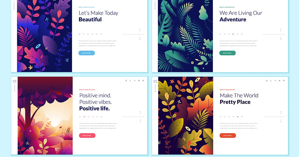 纯天然有机产品品牌网站设计概念插画素材 Set of Beauty Web Page Design Templates插图