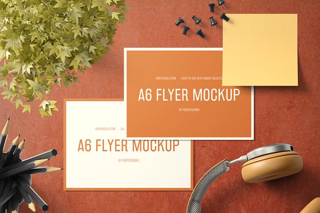 A6时尚横向传单样机套装2 A6 Landscape Flyer Mockup Set 2插图(1)