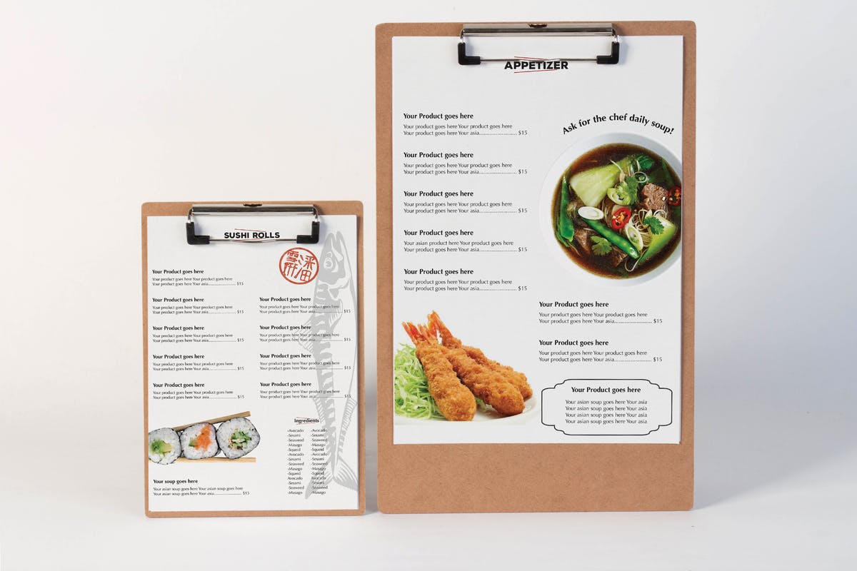 日式餐厅菜单设计样机模板 Restaurant Menu Mock Up插图