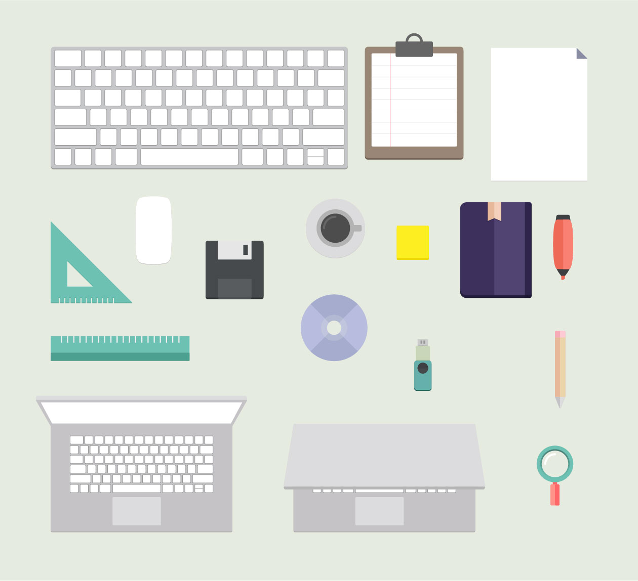 扁平设计风格办公桌场景矢量插画 Flat Office Desk插图