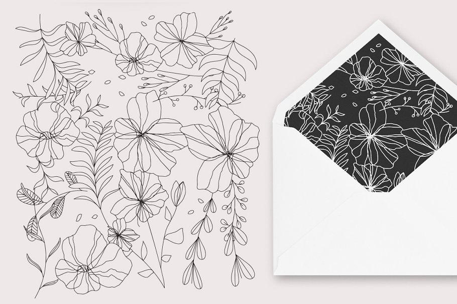 6个极简主义描线花卉插画 6 Flower Lineart Illustrations插图(1)