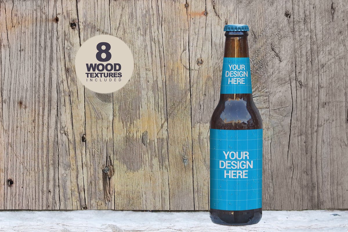 威尼斯逼真木纹场景啤酒瓶样机 Venetian Woods插图