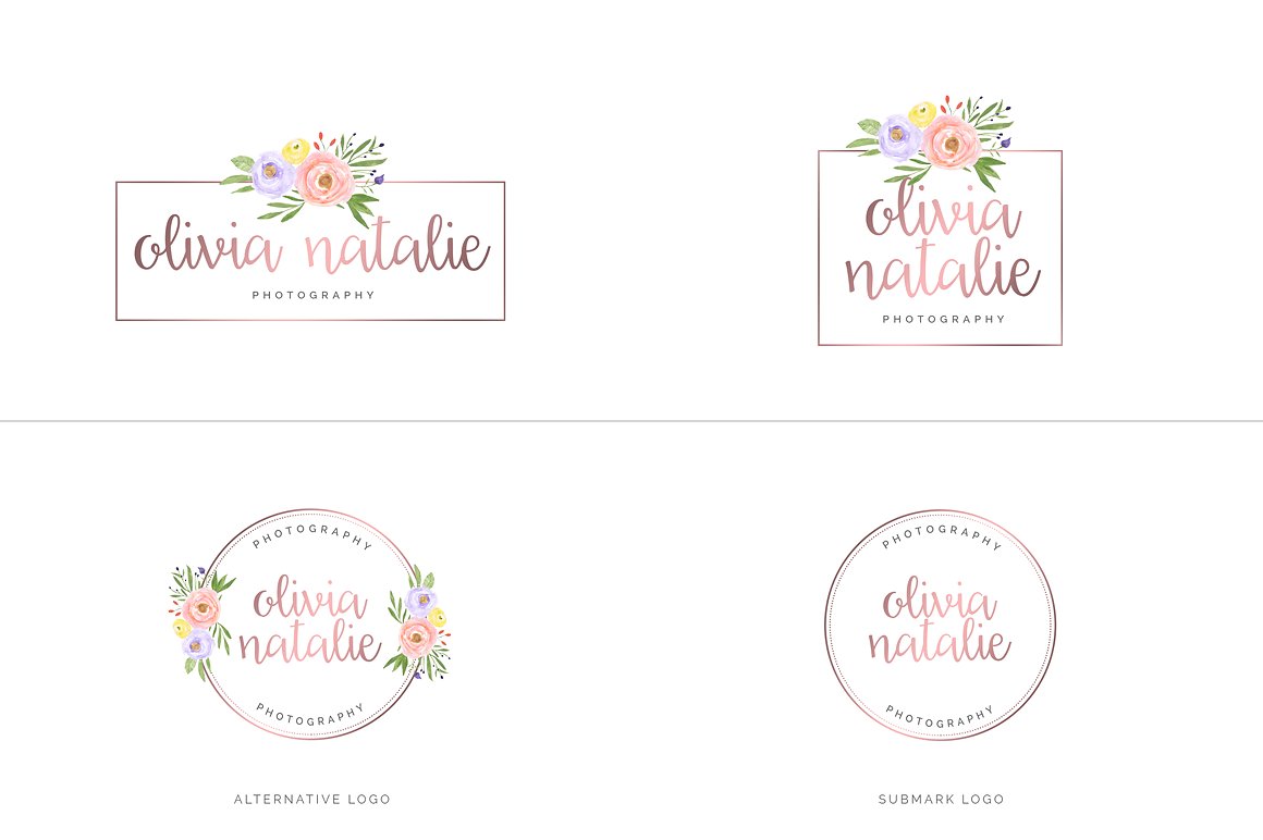 超级水彩风 Logo 设计素材包 Watercolor Premade Branding Logo Kit [模板、纹理&元素]插图(1)