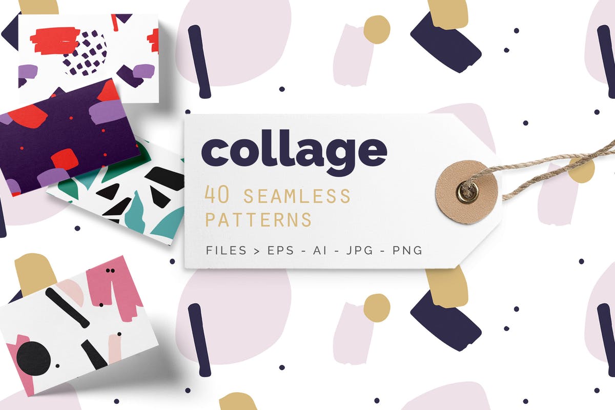 拼贴风格彩色印花图案素材 Collage Colorful Patterns插图