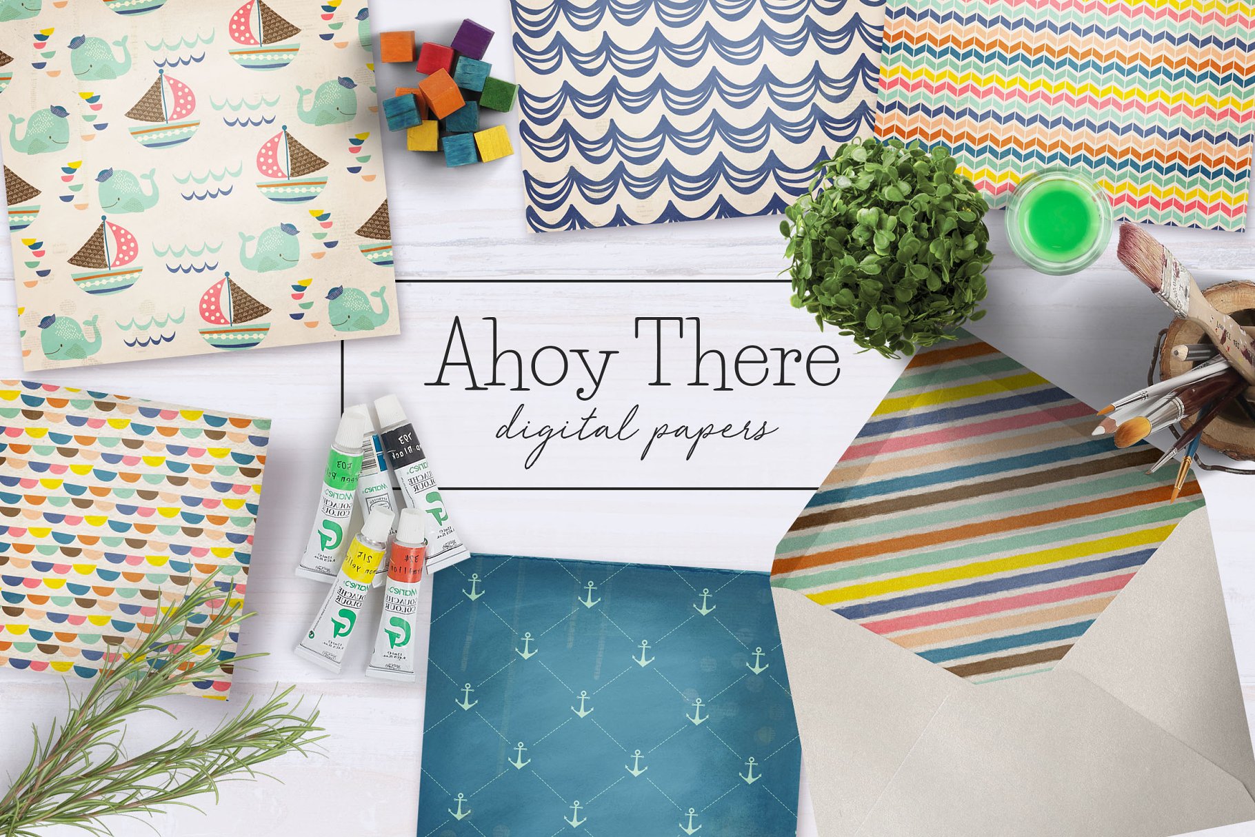 礼品包装纸张图案设计素材 Ahoy There Digital Papers插图