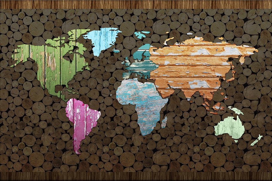 木纹创意世界地图设计图形素材 Wood Texture World Maps插图(1)
