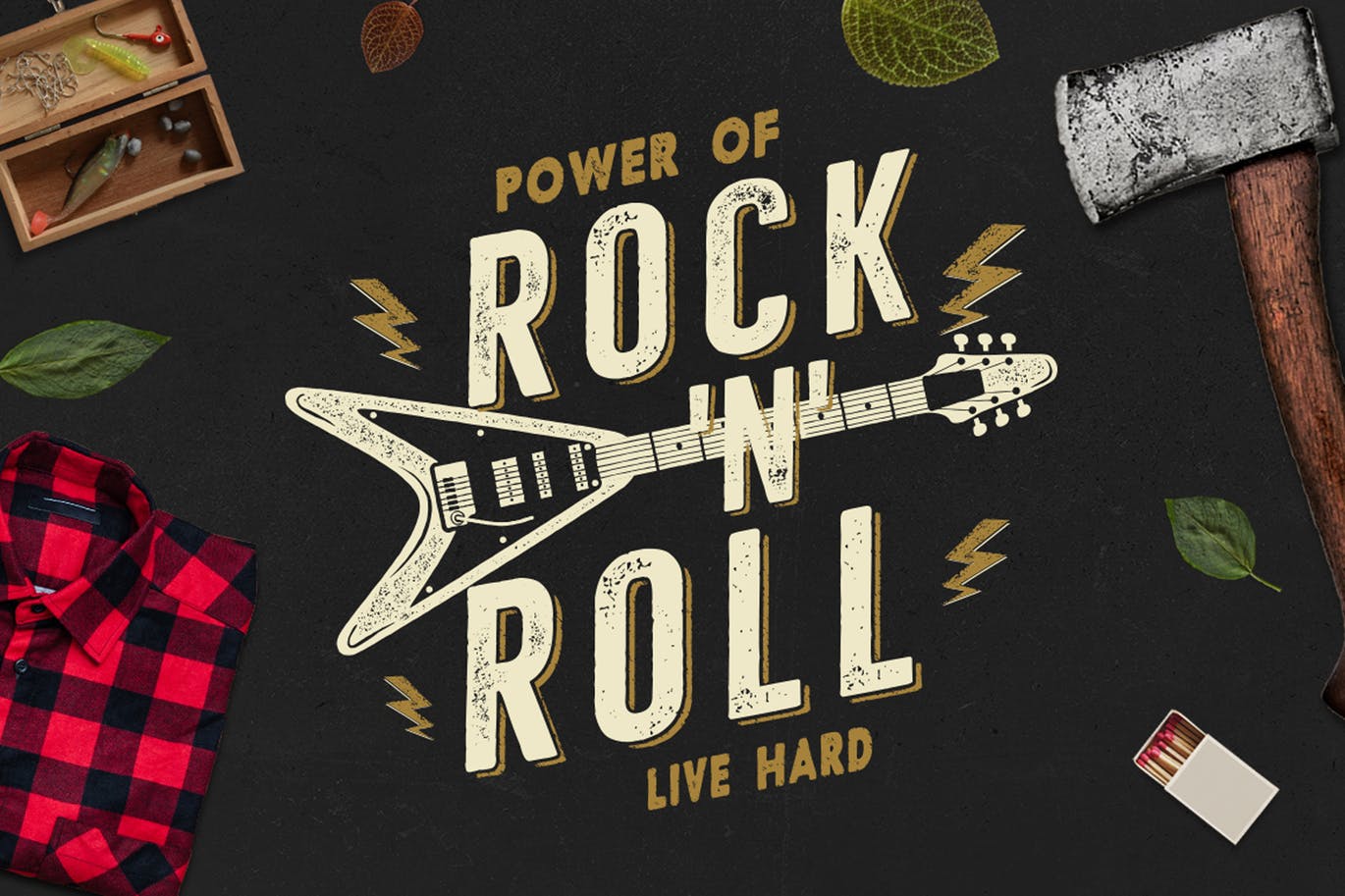 T恤复古设计风格摇滚音乐主题印花图案插画 Music Rock n Roll Print for T-Shirt, Retro Design插图