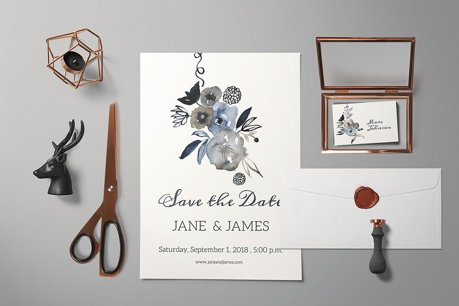 高端精美婚礼请柬模板套装 Grey Wedding Invitation Set插图(3)