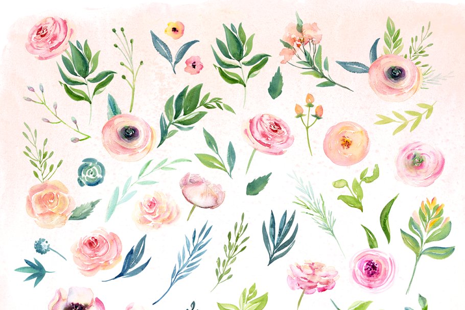 春天之吻水彩花卉剪贴画 Watercolor Floral Kiss of Spring插图(6)