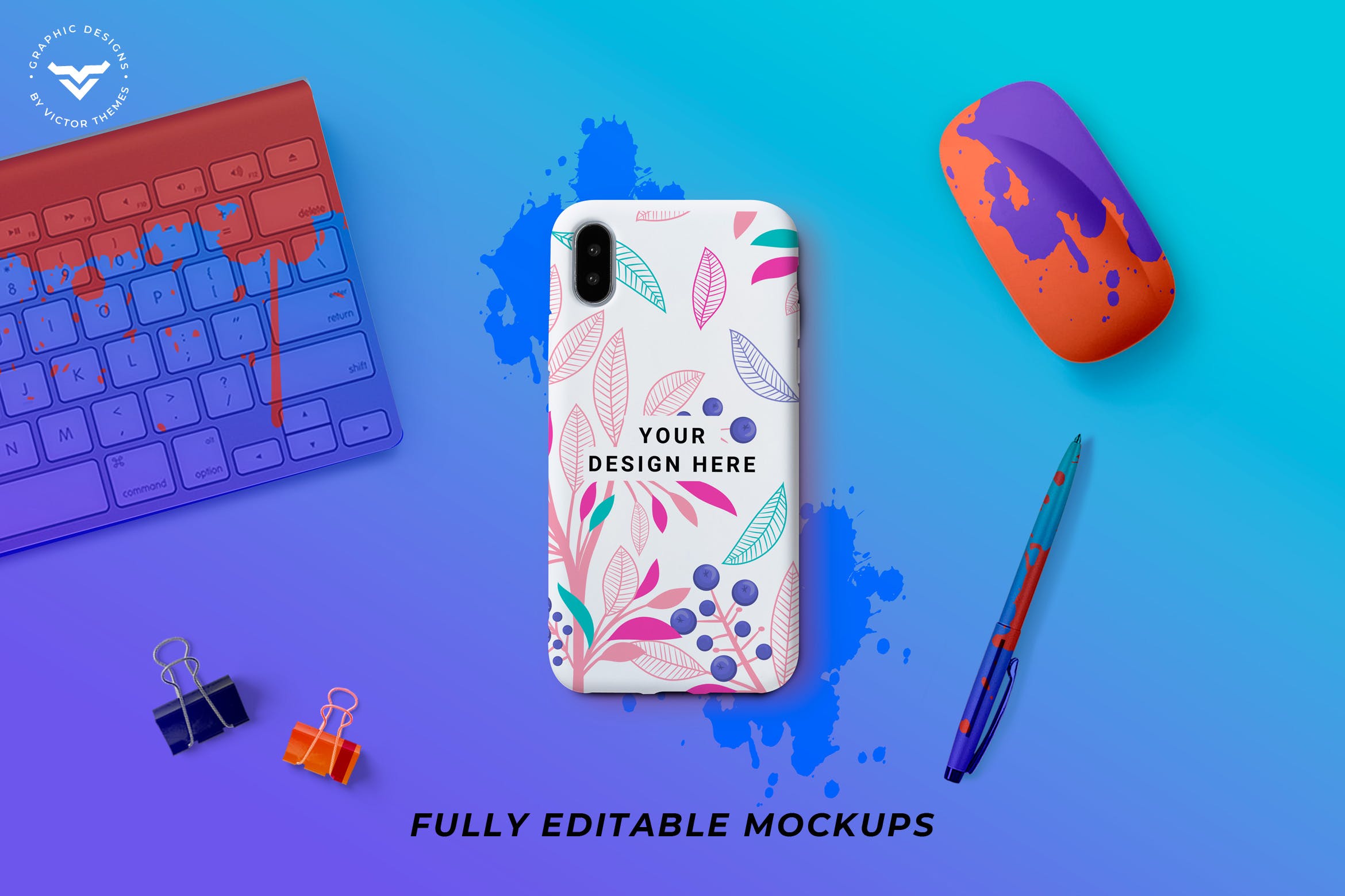 创意手机壳艺术插画设计展示样机 Mobile Cover Mockup Template插图