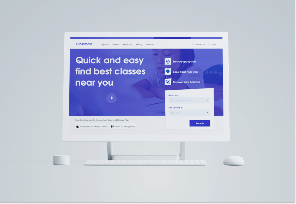 班级网站UI界面设计SKETCH模板 Classmate – Hero Header Sketch Concept插图(1)