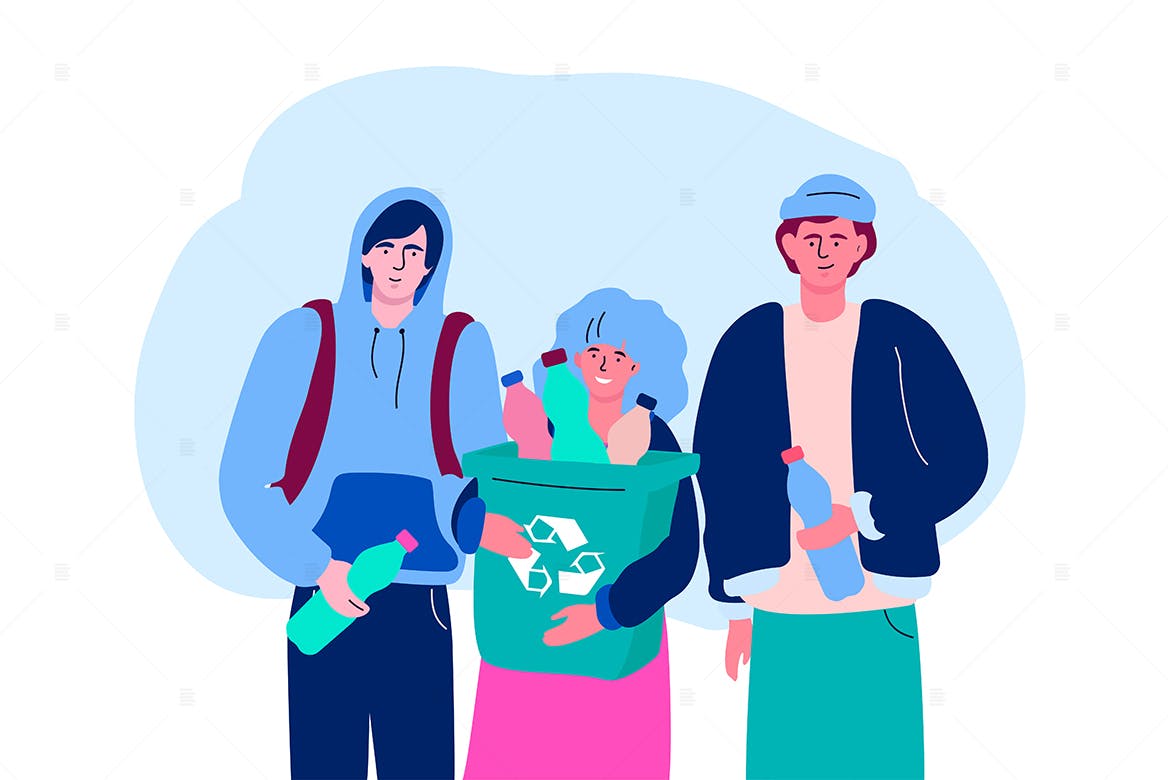 垃圾分类回收扁平设计风格矢量环保插画 Recycling – flat design style illustration插图(1)
