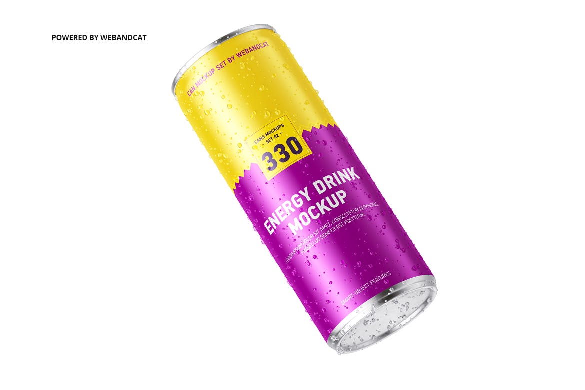能量饮料罐头外观设计样机模板 Energy Drink Can Mock-up with Water Droplets插图(5)