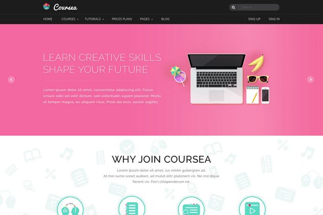 在线教育＆线上培训网站PSD模板 Coursea – Online Tutorials & Courses Template插图(1)