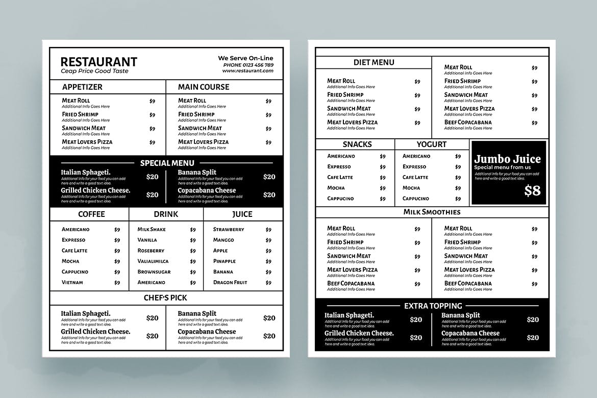 简约文字排版风格轻食店菜单模板v3 Simple Food Menu Resto Vol. 3插图(1)