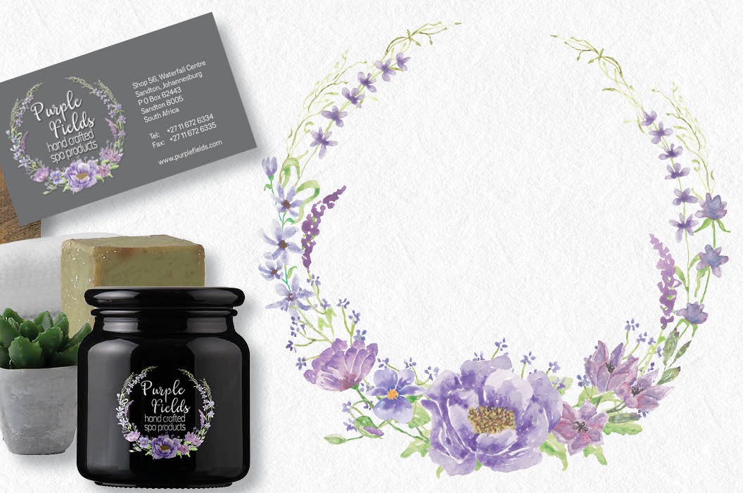 紫色水彩手绘花环图案PNG素材 Trio of Watercolor Floral Wreaths in Purple Shades插图(1)