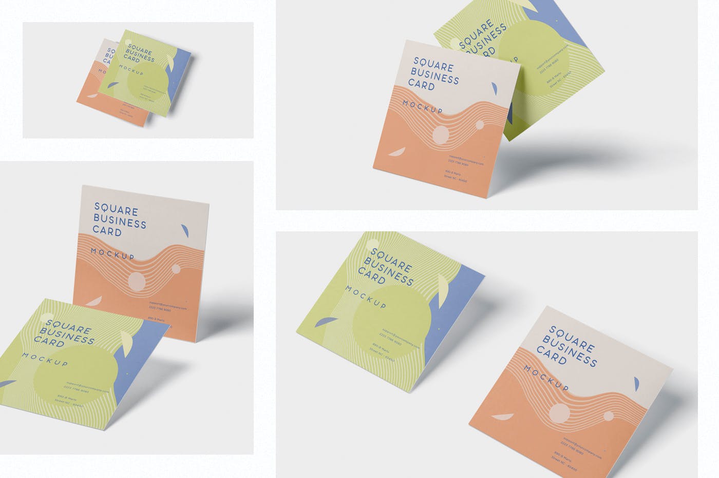 正方形创意企业名片设计阴影效果图样机 Business Card Mockup in Square Format插图(1)