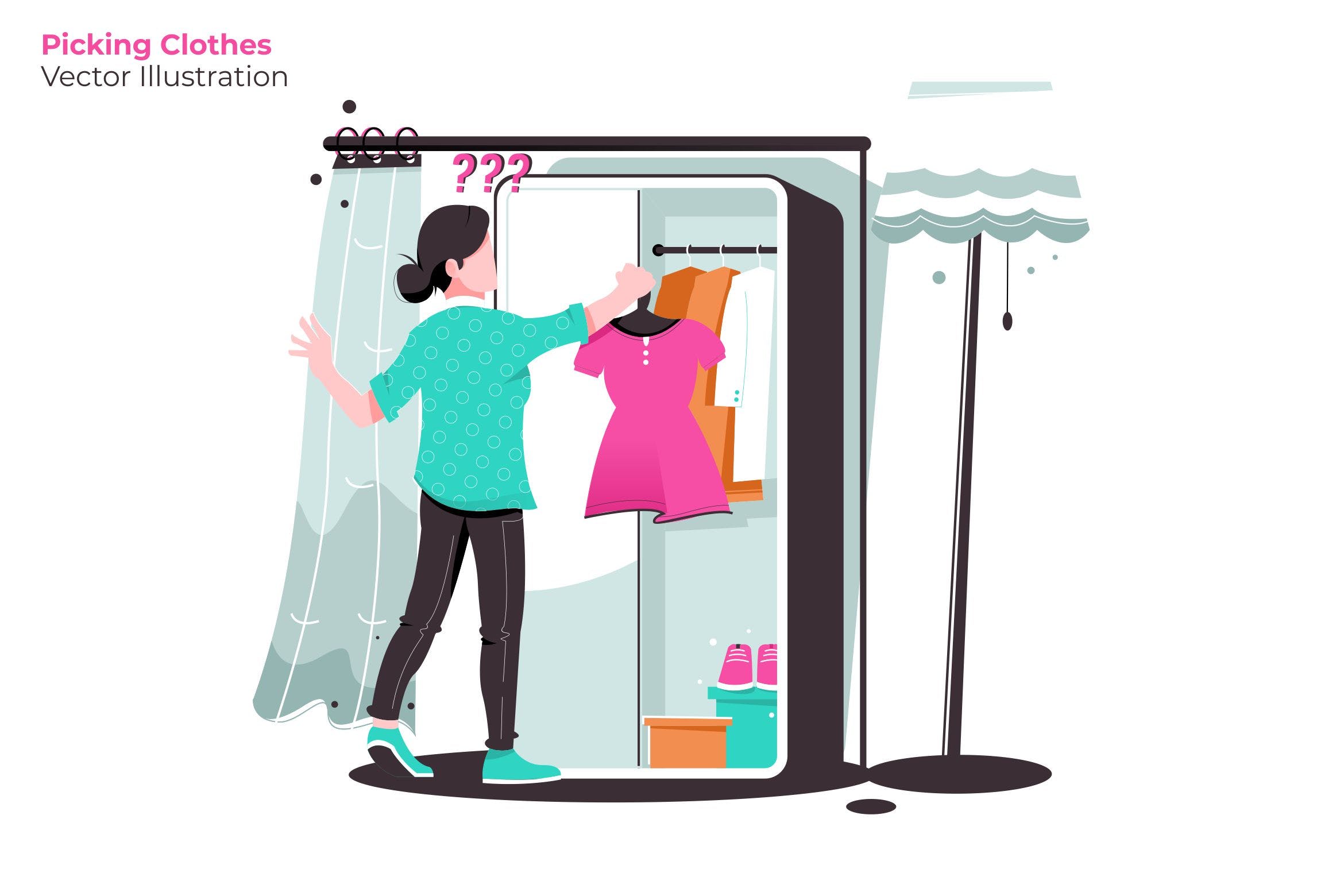 服装选购人员人物形象矢量插画素材库精选素材 Picking Clothes – Vector Illustration插图