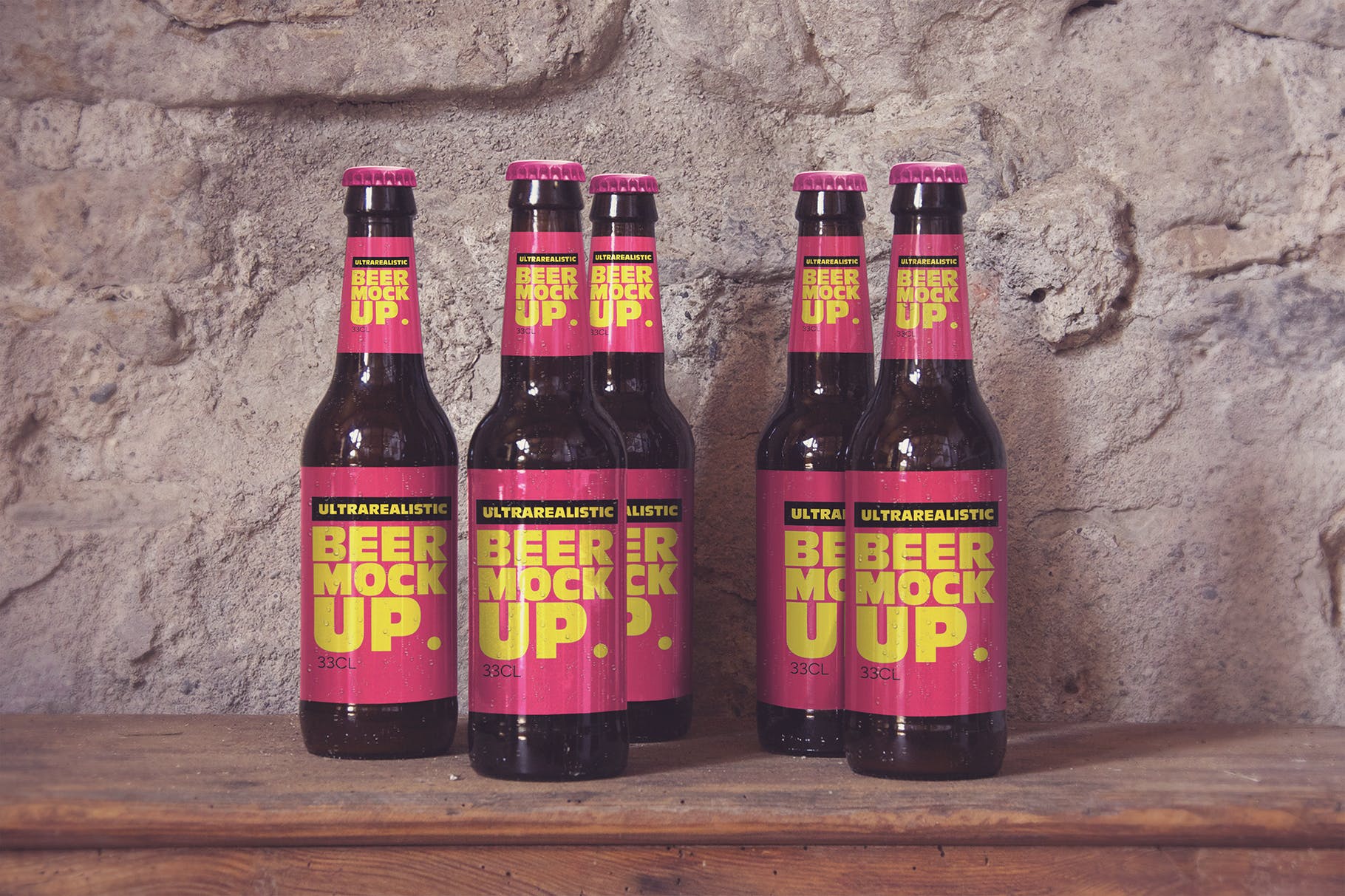 啤酒瓶外包装设计样机模板 5 Perspectives Bottles插图(2)