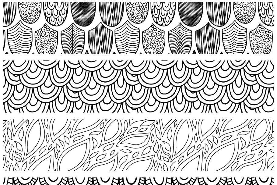 美人鱼鳞片线条图案无缝纹理 Mermaid Scales Seamless Line Pattern插图(2)